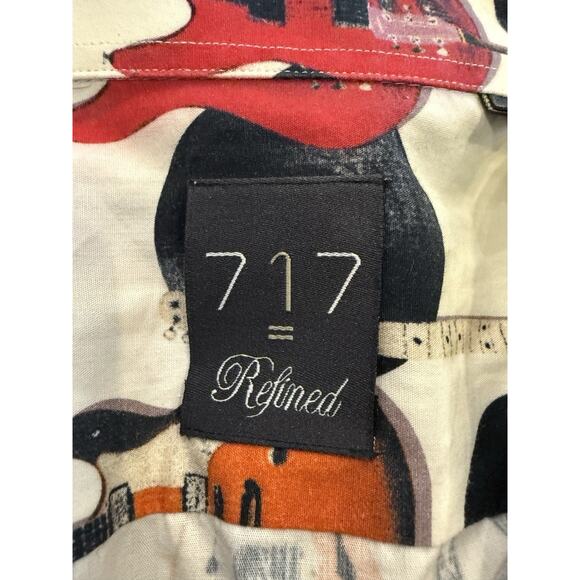 Vintage 717 Refined Mens Guitar Print Long Sleeve Button Shirt Size M MEDIUM - Picture 6 of 9